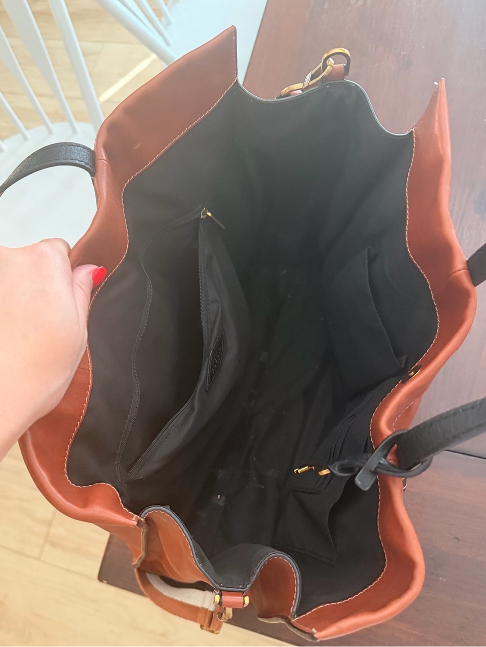 Fossil Tan Leather Tote with Striped Strap - Picture 4 of 4